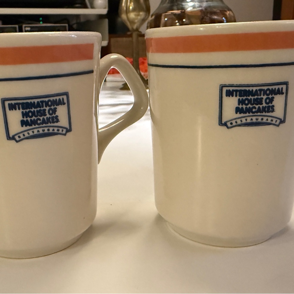 International House of Pancakes White Ceramic Mug with Orange Stripe - Set of 2